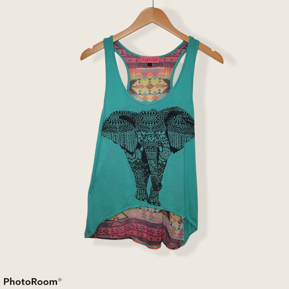 Sugar High BOHO Elephant Tank w/Sheer Back